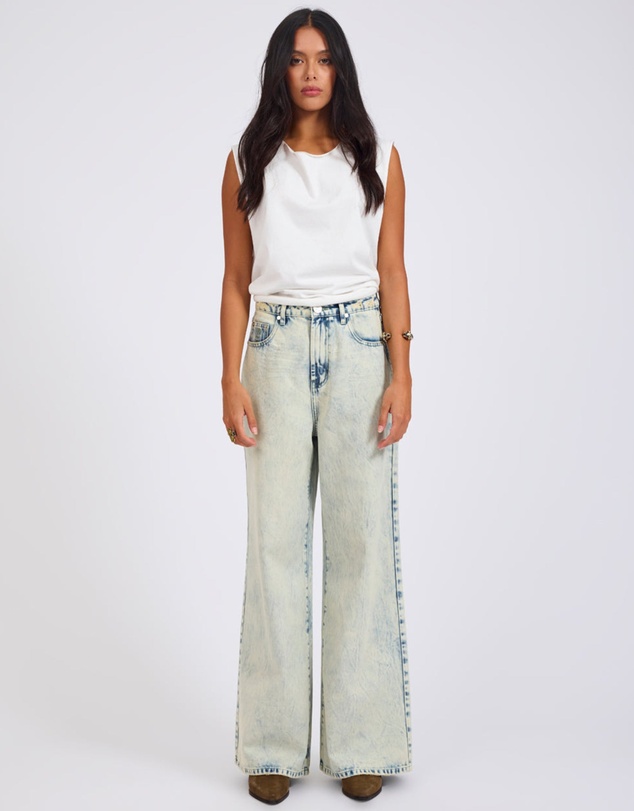 ONE TEASPOON - Love Machines Mid Waist Super Wide Leg Denim Jeans - Ambrosia Blue