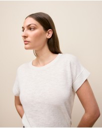 Trenery - Linen Cotton Relaxed Crew T-shirt in White