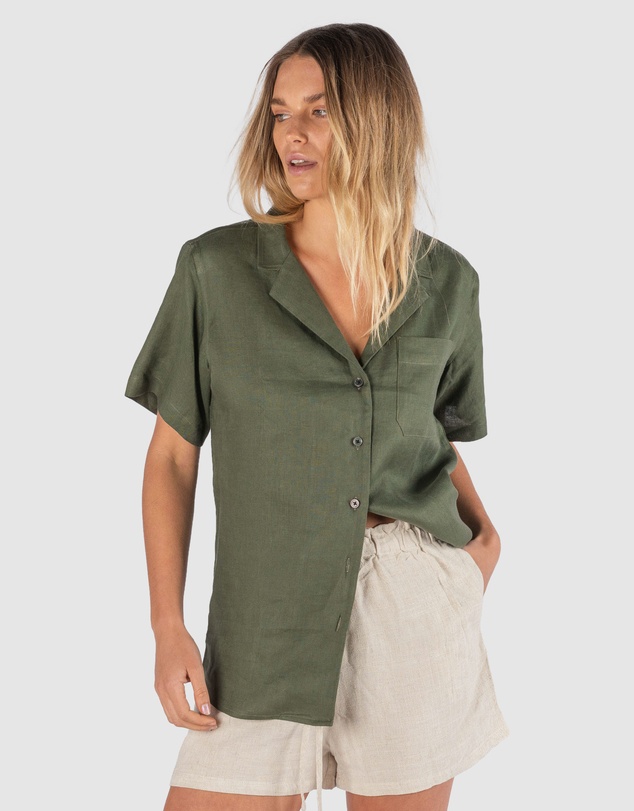 CAMIXA - REVERE Open Collar Short Sleeve Linen shirt