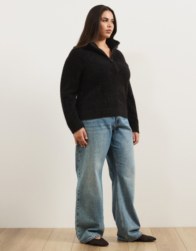 Atmos&Here Curvy - Cia Half Zipper Fluffy Turtleneck Sweater
