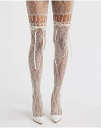 High Heel Jungle - Chevonne Lace And Satin Fishnet Tights
