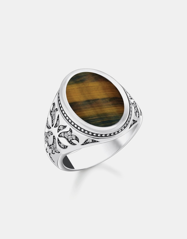 THOMAS SABO - Rebel Wolf Ring with Gold-Blue Tiger's Eye