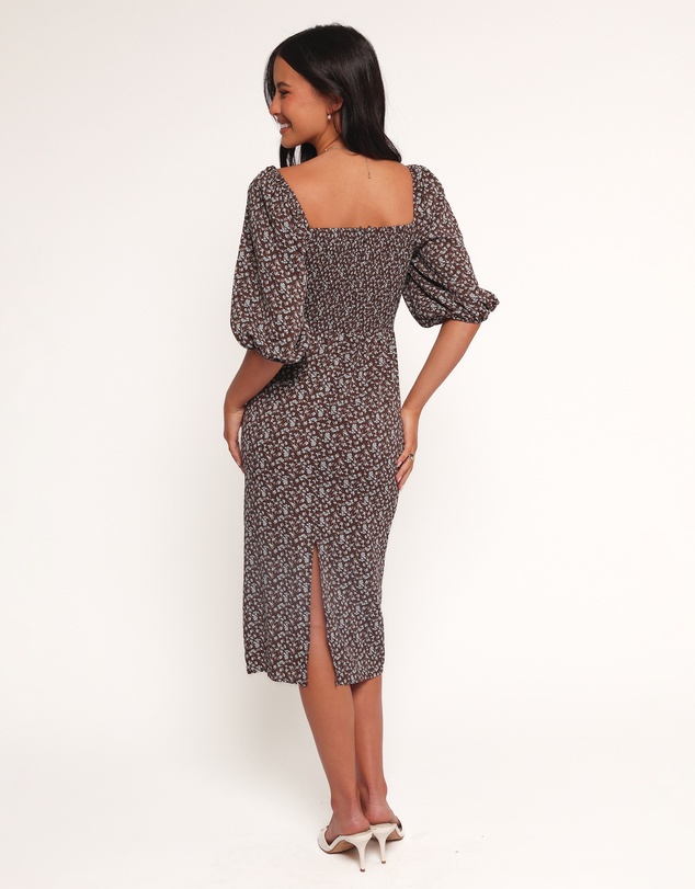 Petal & Pup - Oona Midi Dress - Brown Blue Floral