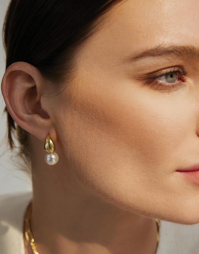 Ania Haie - Gold Pearl Dome Hoop Earrings