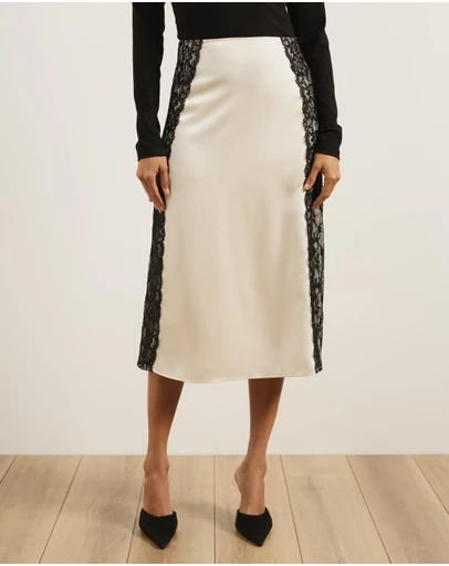 Atmos&Here - Mirelda Satin Lace Midi Skirt