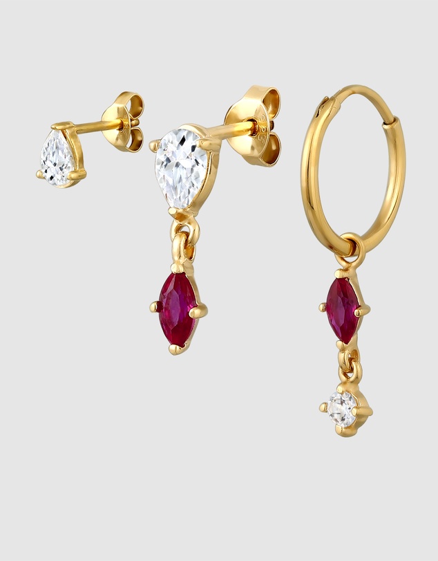 Elli Jewelry - Ruby Earring Set in Gold-Plated 925 Silver
