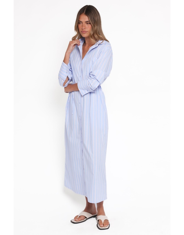 Petal & Pup - Harlan Long Sleeve Midi Dress - Blue Pink Stripe