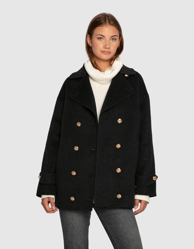 Belle & Bloom - Right and Forward Double Breasted Wool Blend Pea Coat