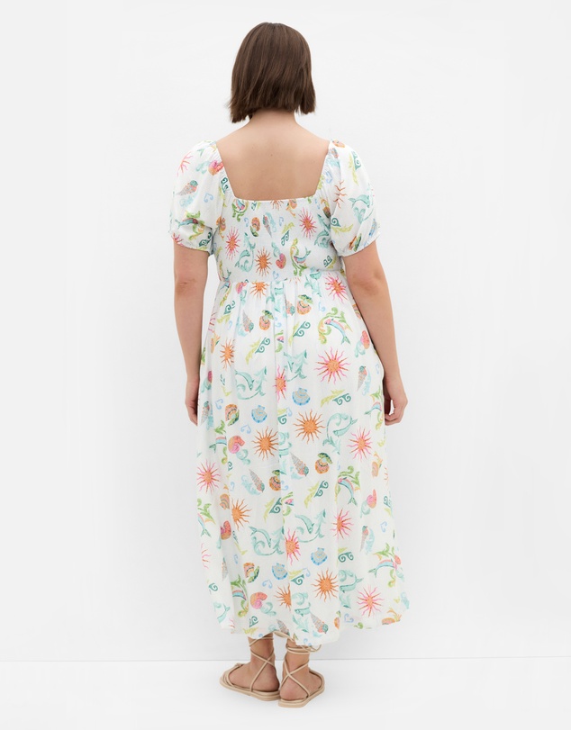 City Chic - Plus size Abbie Short Sleeve Ocean Print Maxi Dress - white