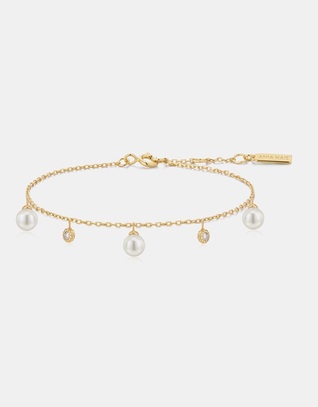 Ania Haie - Ania Haie Gold Shell Pearl & Sparkle Drop Station Bracelet