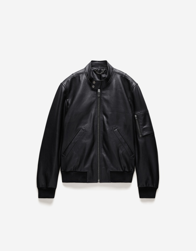 Calibre - Stand Collar Leather Bomber Jacket Black