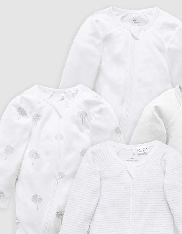 Purebaby - 4 Pack Zip Growsuit-Babies