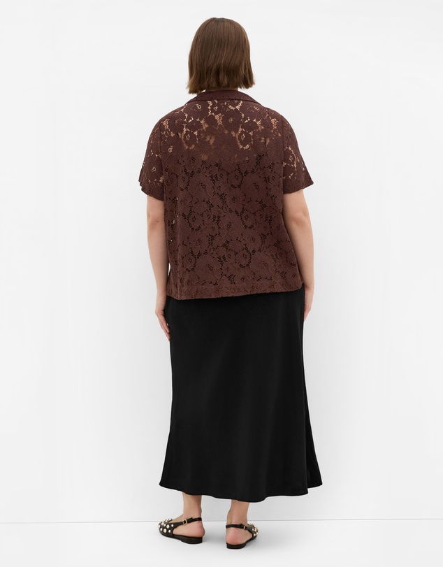 City Chic - Plus size Lani Lace Shirt - chocolate