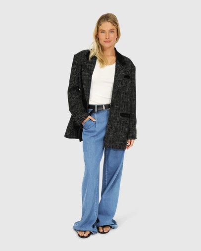 Belle & Bloom - City Noir Tweed Oversized Blazer