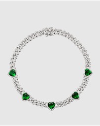 Nialaya Jewellery - Women's Crystal Embellished Choker with Green Hearts