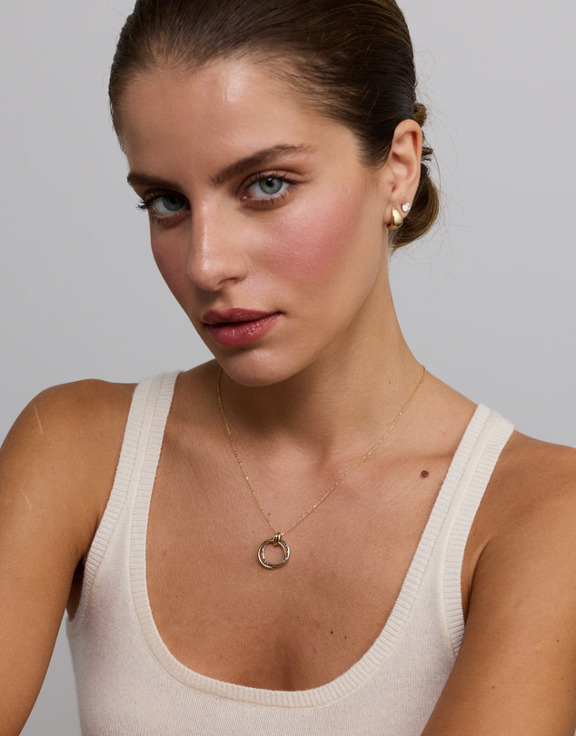 Michael Hill - Two-Tone Double Circle Pendant Hammered Finish Necklace in 10kt White and Yellow Gold
