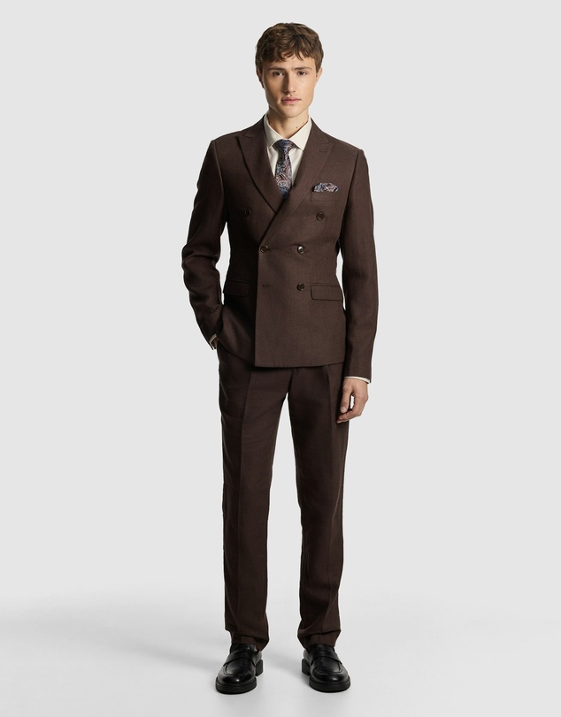 yd. - Santos Linen Blend Double Breasted Suit Jacket