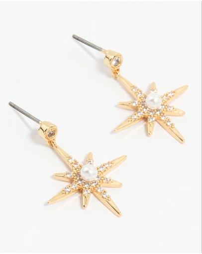 Lovisa - Gold Plated Diamante Pearl Star Drop Earrings