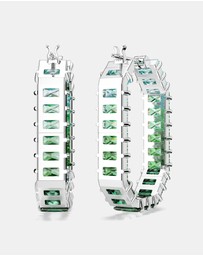 Swarovski - Matrix Hoop Earrings, Baguette Cut, Octagon Shape, Colour Gradient, Green, Rhodium-Plated