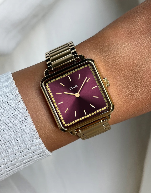 Cluse - La Tétragone Watch Steel, Wine stones, Gold Colour
