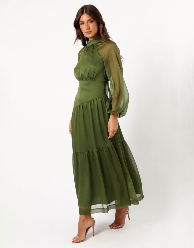 Petal & Pup - Julip Sheer Long Sleeve Maxi Dress - Olive