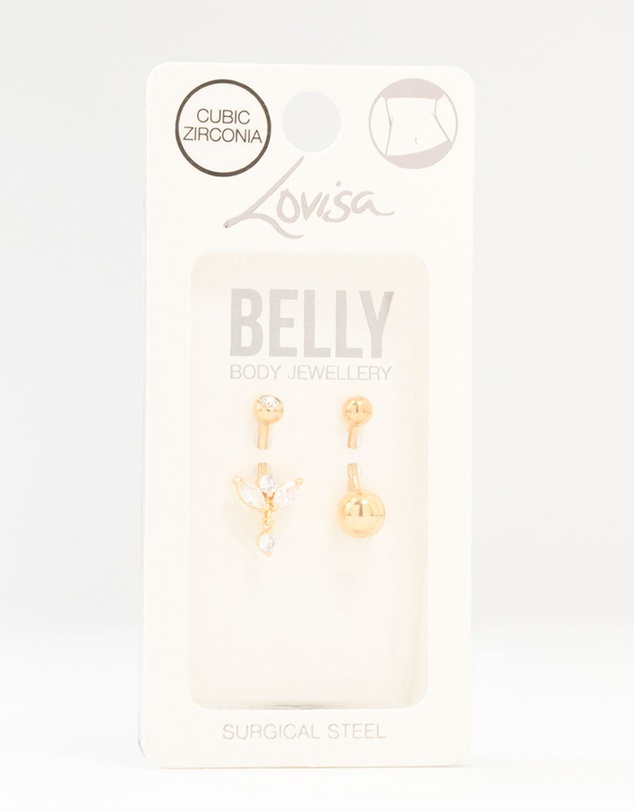 Lovisa - Gold Plated Surgical Steel Marquise Drop Belly Bars 2-Pack