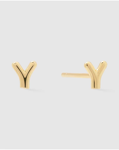Wanderlust + Co - Alphabet Bubble Gold Stud Earrings - Letter Y