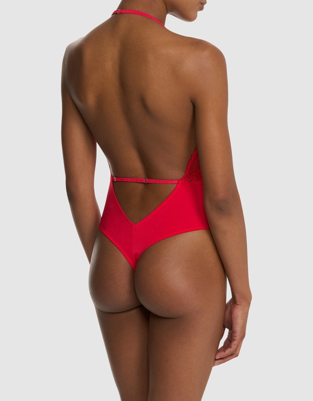 Natori - Fleur Thong Cut Halter Lace Lingerie Bodysuit