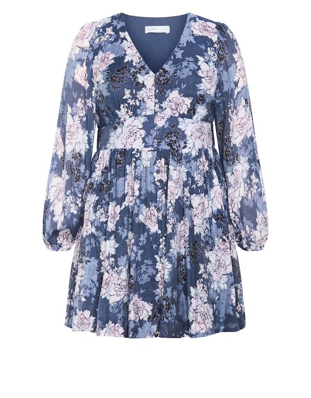 City Chic - Silver Blossom Mini Dress