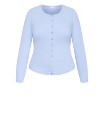 City Chic - Plus size Button Through Knit Top - soft blue
