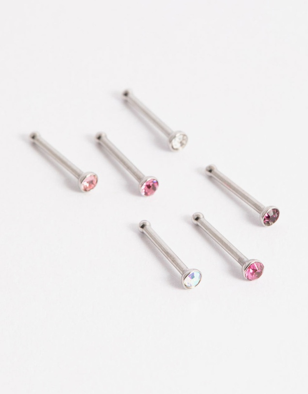 Lovisa - Surgical Steel Multi Cubic Zirconia Clear Nose Stud 6-Pack