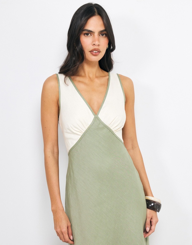 AERE - Eila Contrast Linen Slip Midi Dress