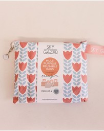 Sky Gazer - Multi-Use Reusable Bags (Pack of 4)- Pale Blue & Pink