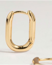 Lovisa - Gold Plated Brass Oval Plain & Cubic Zirconia Huggie Earrings 2-Pack