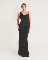 Six Stories - Cowl Front Asymmetrical Satin Bridesmaid Dress