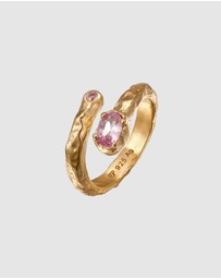Haze & Glory - ICONIC EXCLUSIVE - Ring Oval Synthetic Sapphire Pink Gems 925 Sterling Silver Gold Plated