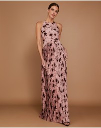 Six Stories - Floral Halter Neck Pleated Ruffle Maxi Dress