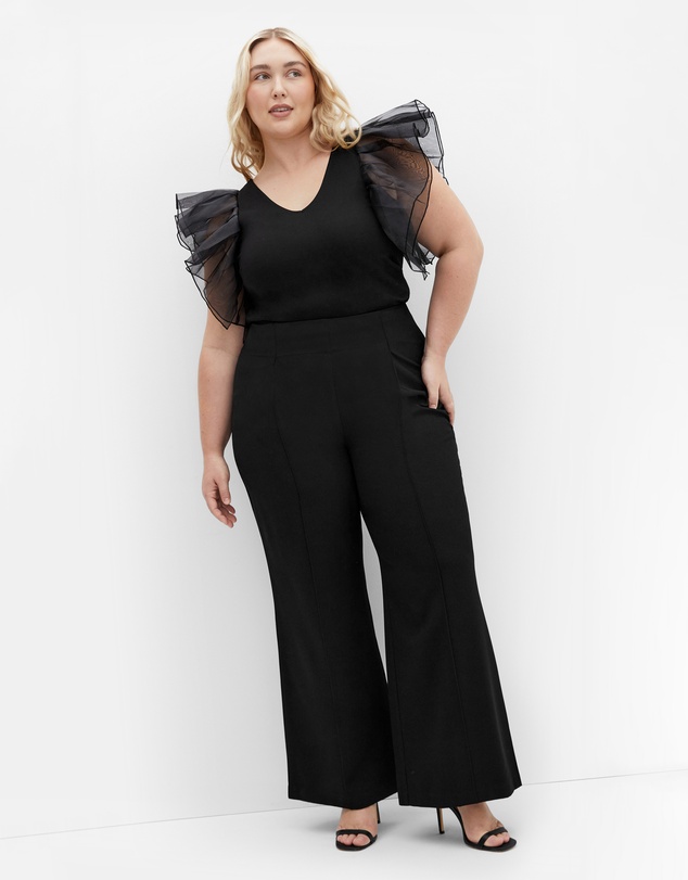 City Chic - Plus size Sierra Ruffle Sleeve Top - black