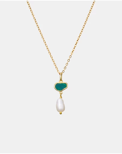 Zoe Olivia - 14K Gold Vermeil Prism Malachite & Pearl Drop Necklace
