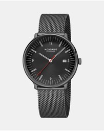 Mondaine - Mondaine Doppio Black Stainless Steel 41mm Watch