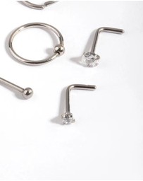 Lovisa - Surgical Steel Diamante Mixed Nose Ring 6-Pack