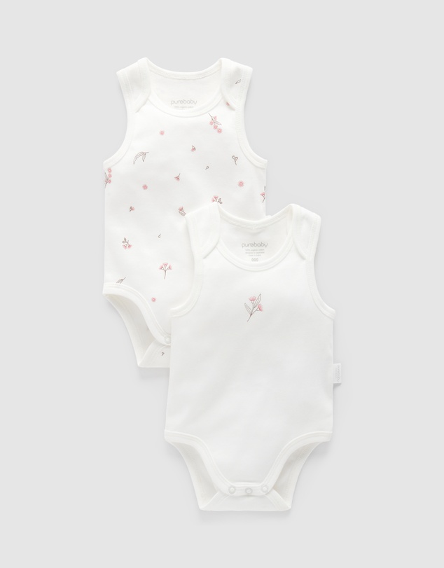 Purebaby - 2 Pack Singlet Bodysuit-Babies