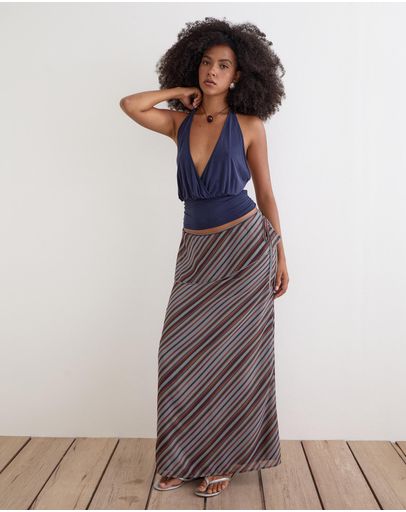 Chiffon Diagonal Stripe Grey & Maroon