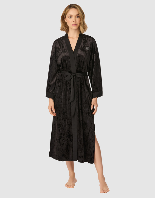 DKNY - Crushed Velour & Satin Midi-Length Belted Lounge Robe