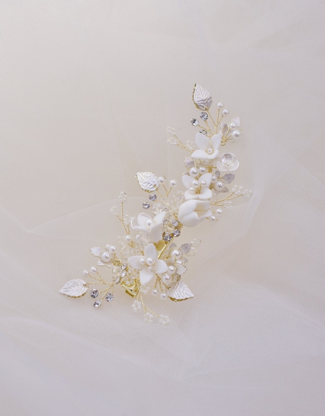 The White Collection - Harper - Floral Pearl Gold Bridal Hairpiece