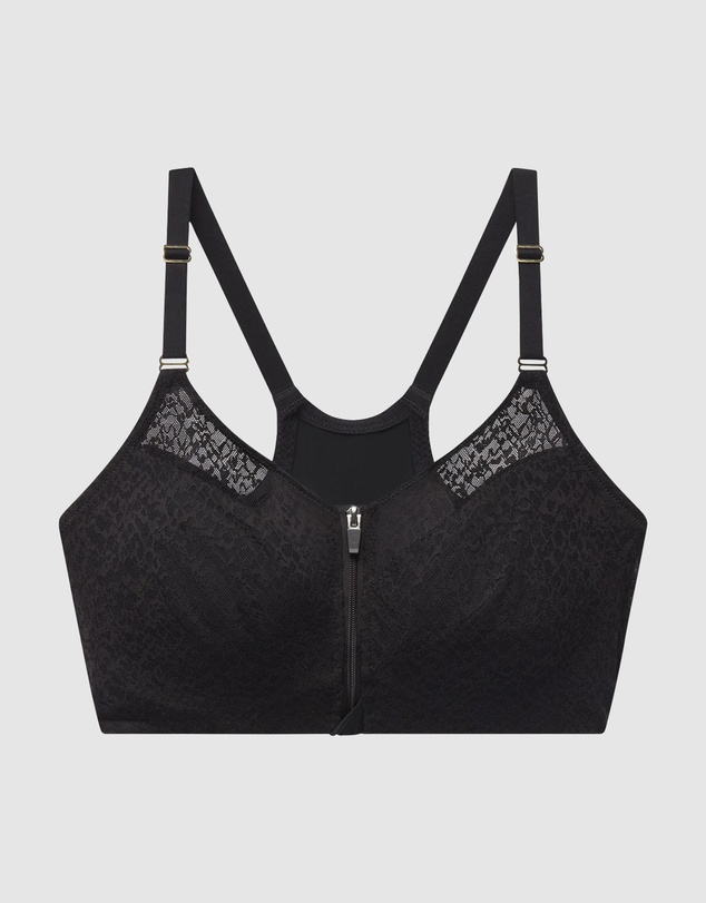 Natori - Pretty Smooth Zip Front Pocketed Post-Surgery Bra With Cotton & Lace