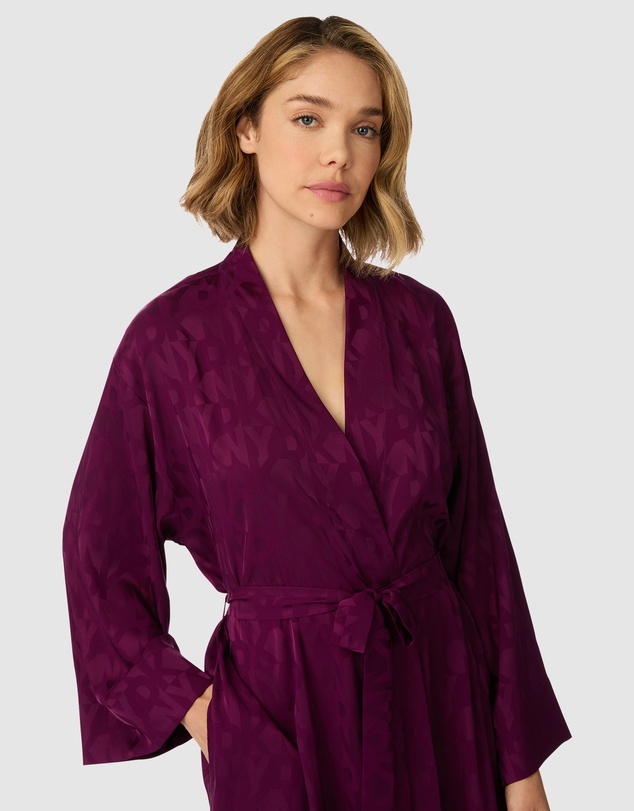 DKNY - Logo Satin Midi-Length Belted Lounge Robe