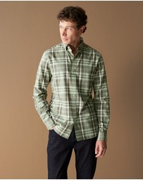 Trenery - Regular Fit Supima Cotton Tonal Check Shirt in True Olive