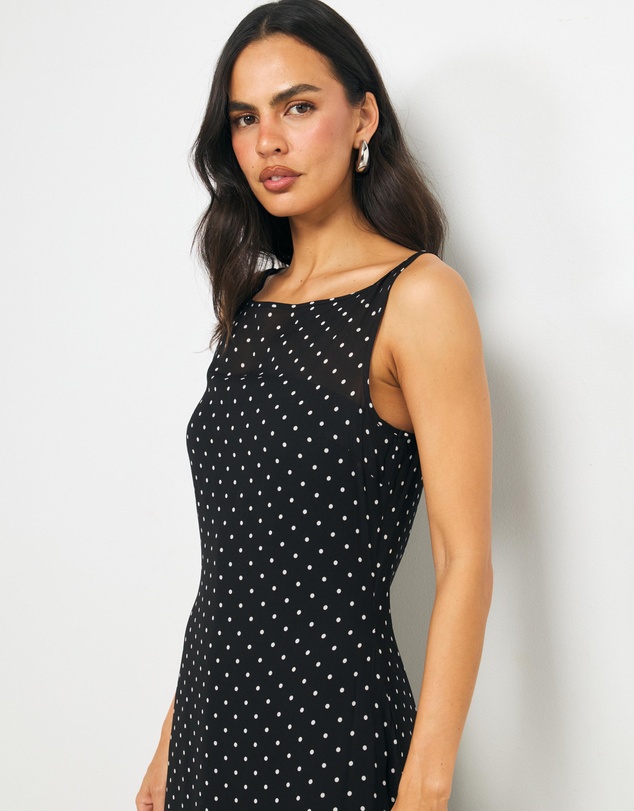 AERE - Cora Boatneck Polka Dot Maxi Dress
