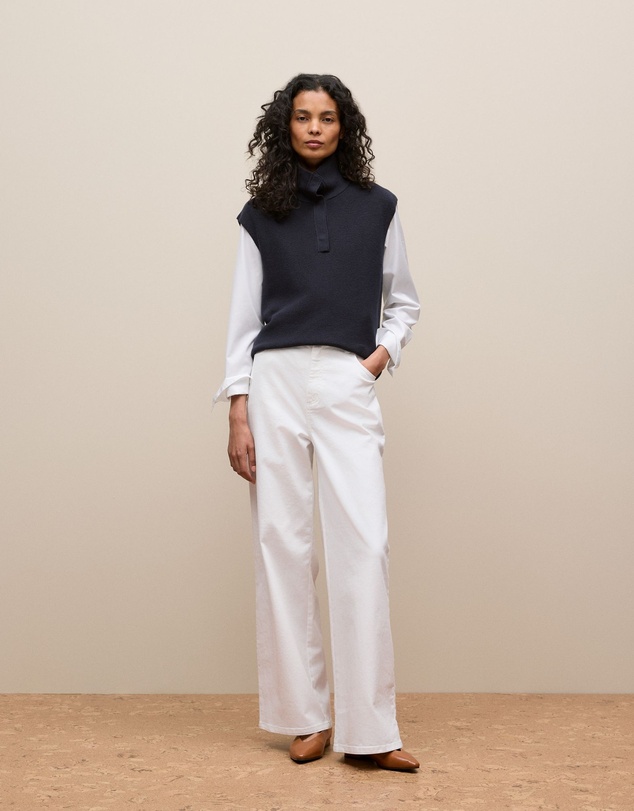 Trenery - Cotton Cashmere Sleeveless Button Neck Knit in Night Sky